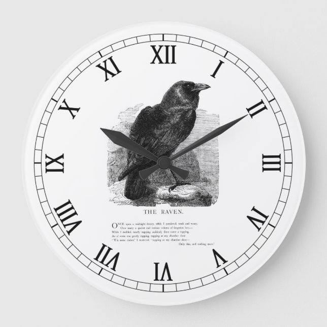 The Raven von Edgar Allen Poe Große Wanduhr (Vorderseite)