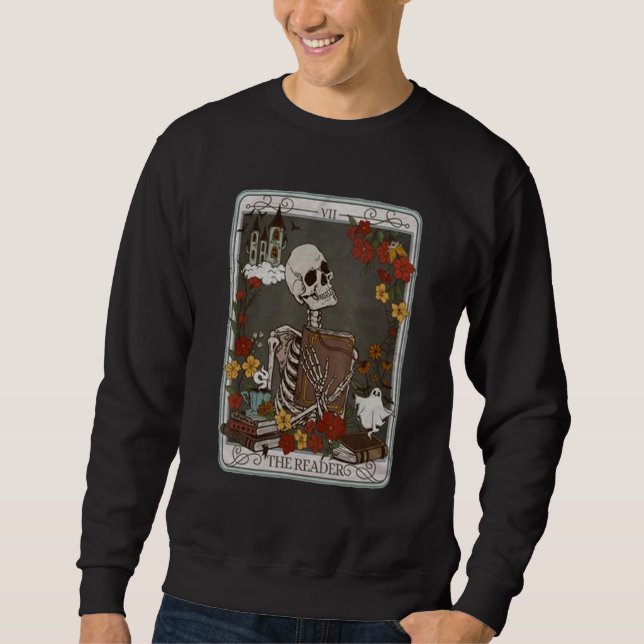 The Reader Tarot Card Bookish Skeleton Librarian B Sweatshirt (Vorderseite)