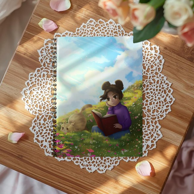 The Reading Girl and The Bored Cat Notebook Notizblock (Von Creator hochgeladen)