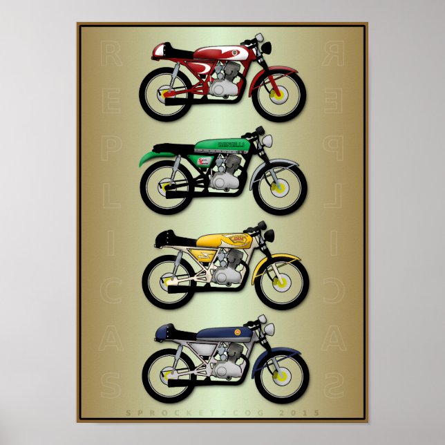 The Replicas (Cafe Racer Motorrad Art Poster) Poster (Vorne)