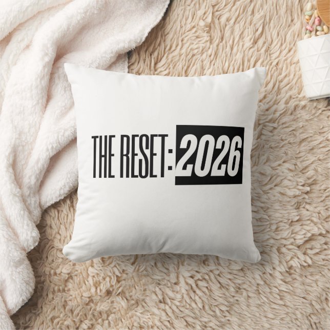 THE RESET: 2026 Black & White Typography Pillow Kissen (Decke)