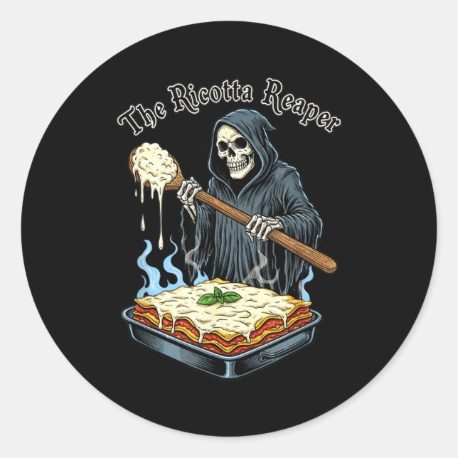 The Ricotta Reaper Funny Italian Halloween Lasagna Runder Aufkleber (Vorderseite)