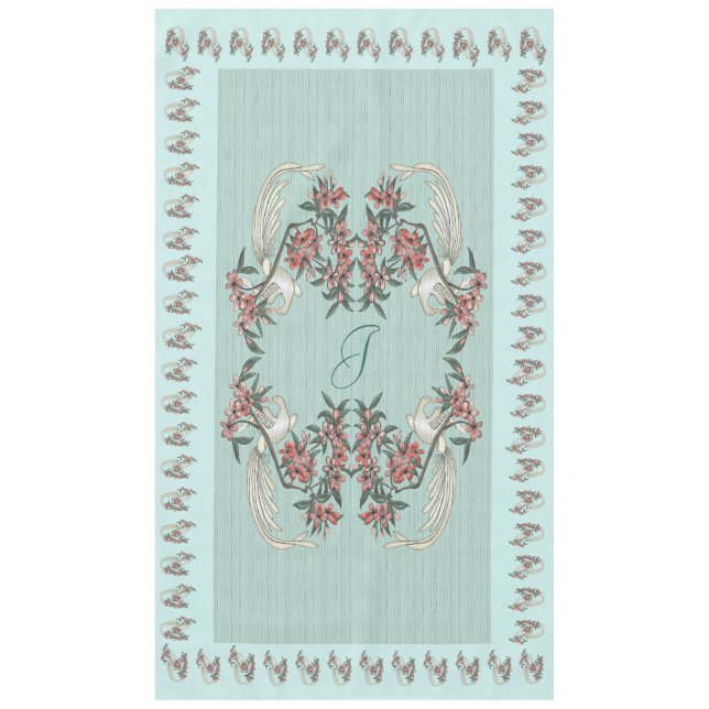 The Romance of Silk w/ monogram 60" x 104" Aqua Tischdecke (Vorderseite)