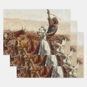 The Roundup Western Art von Frederic Remington Geschenkpapier Set