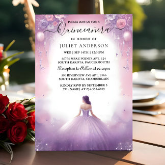 The Royal Gold Tiara Lilac Light Lila Quinceanera Einladung