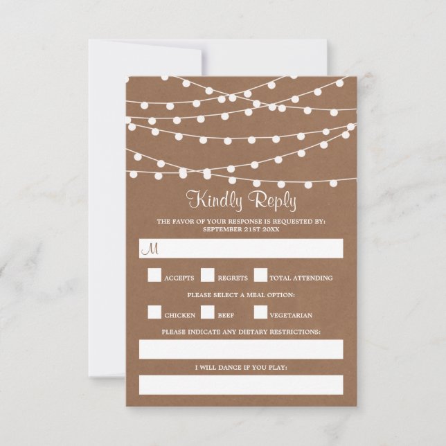 The Rustic Kraft String Lights Wedding Collection RSVP Karte (Vorderseite)