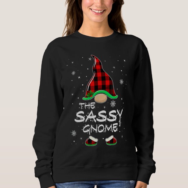 The Sassy Gnome Red Buffalo Plaid Christmas Pajama Sweatshirt (Vorderseite)