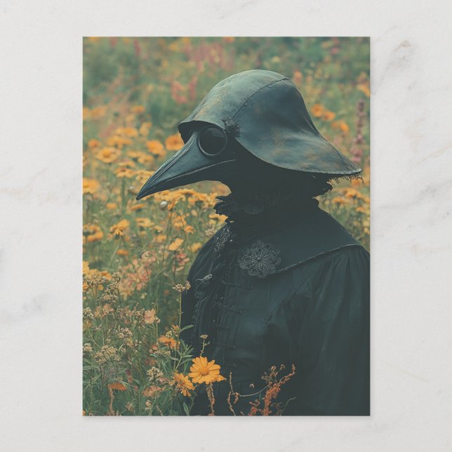 The Scary Plague Doctor in the Retro Meadow Postkarte (Vorderseite)