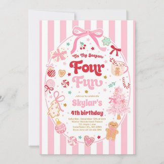 The Season Four Fun Christmas Bow 4th Birthday Einladung