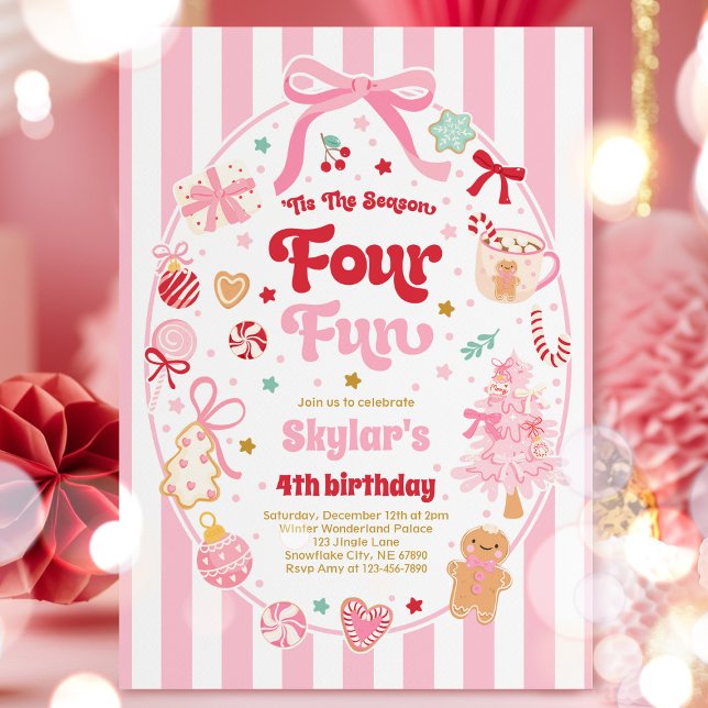 The Season Four Fun Christmas Bow 4th Birthday Einladung (Von Creator hochgeladen)