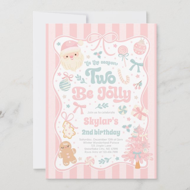 The Season Two Be Jolly Christmas Bow 2nd Birthday Einladung (Vorderseite)