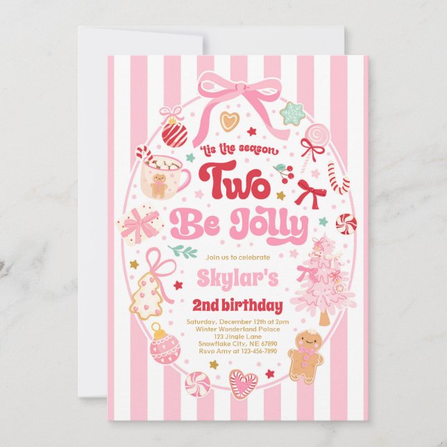 The Season Two Be Jolly Christmas Bow 2nd Birthday Einladung (Vorderseite)