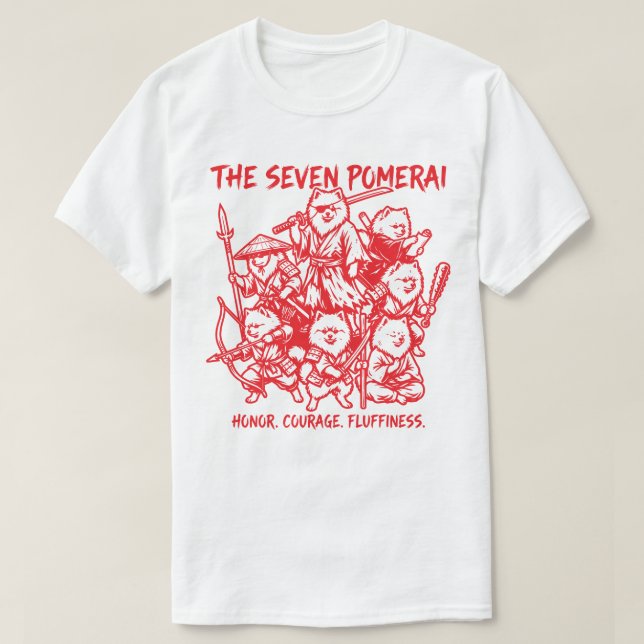 The Seven Pomerai - Pomeranian Samurai Parody T-Shirt (Design vorne)