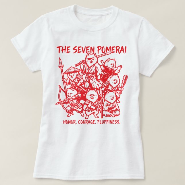 The Seven Pomerai - Pomeranian Samurai Parody T-Shirt (Design vorne)