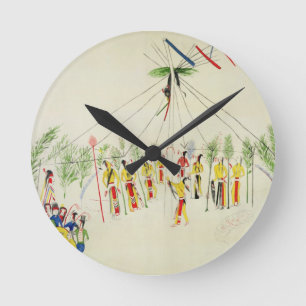 The Shoshone Sun Dance (pigment on muslin) Runde Wanduhr