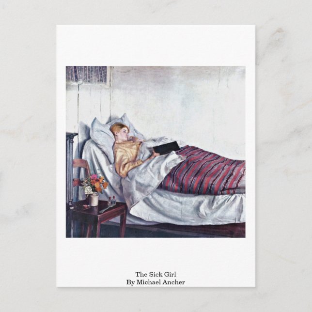 The Sick Girl (Den Syge Pige) von Michael Ancher Postkarte (Vorderseite)