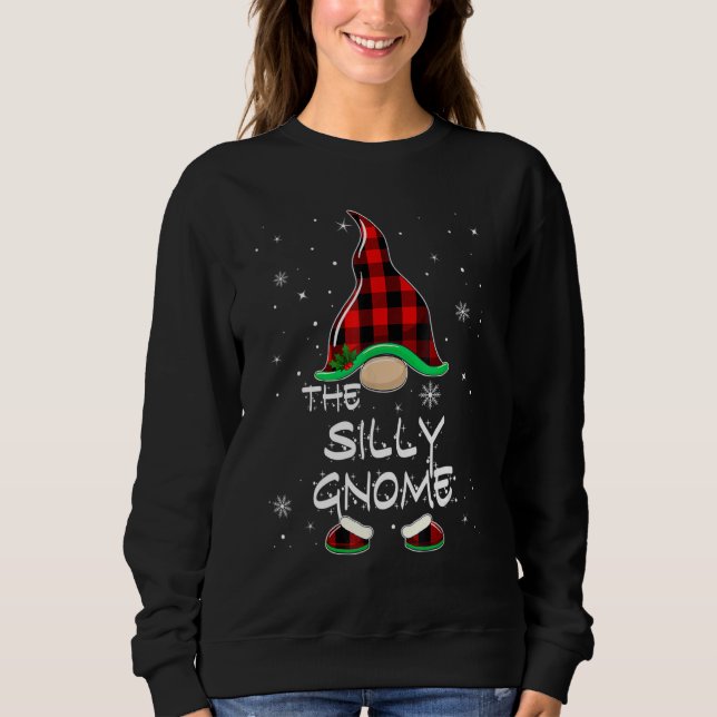 The Silly Gnome Red Buffalo Plaid Christmas Pajama Sweatshirt (Vorderseite)