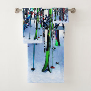 The Ski Party - Skis and Poles Badhandtuch Set