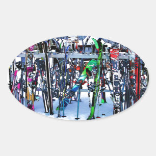 The Ski Party - Skis and Poles Ovaler Aufkleber