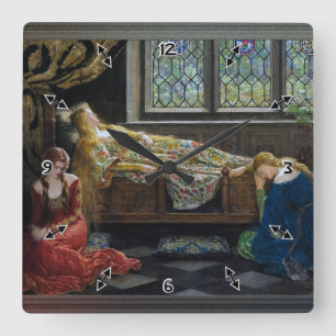 The Sleeping Beauty by John Collier Quadratische Wanduhr