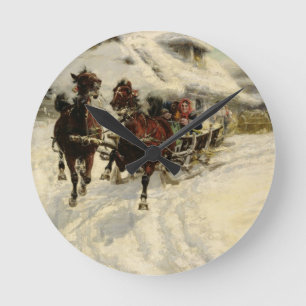 The Sleigh Ride, 1896 (oil on canvas) Runde Wanduhr