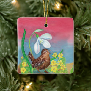 The snowdrop and the wren spring illustration keramikornament