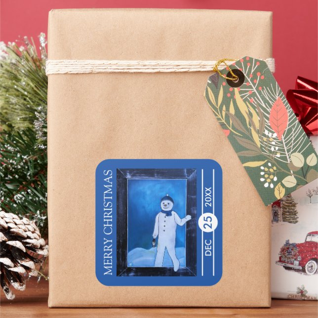The Snowman's Escape Christmas Quadratischer Aufkleber (Feiertag)
