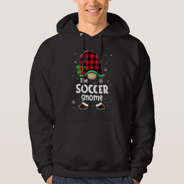 The Soccer Gnome Buffalo Plaid Christmas Matching  Hoodie (Vorderseite)