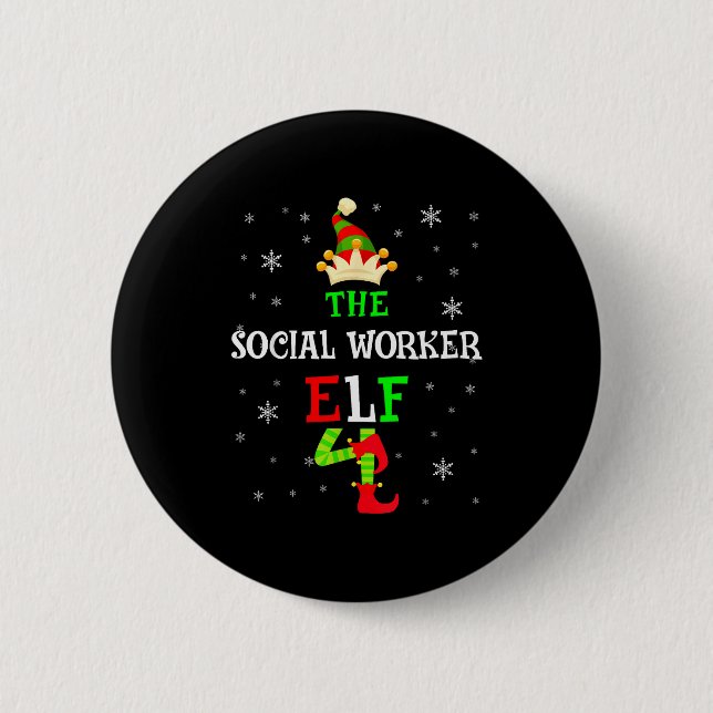 The Social Worker Elf Christmas Elf Matching Famil Button (Vorderseite)