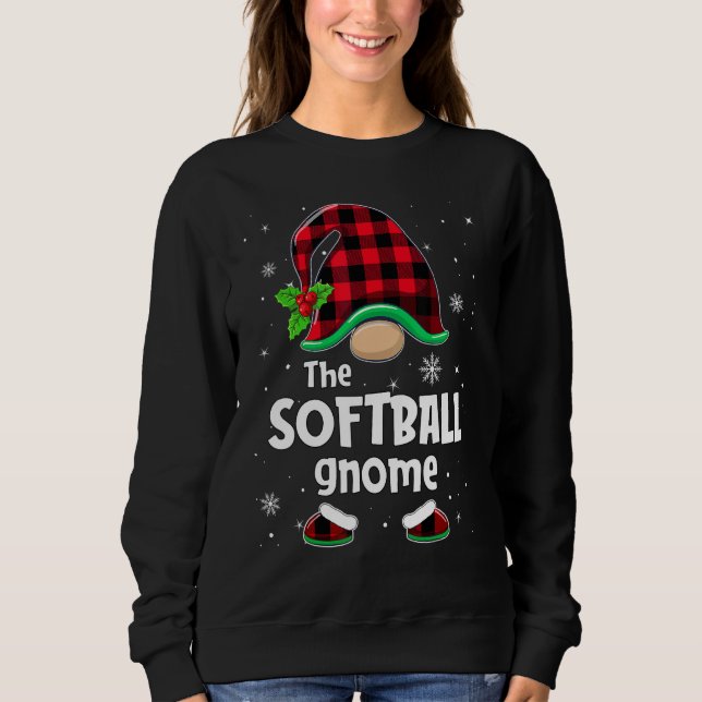 The Softball Gnome Buffalo Plaid Christmas Matchin Sweatshirt (Vorderseite)
