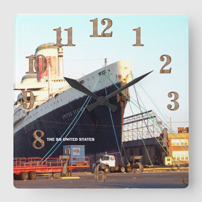 The SS United States Ocean Liner Quadratische Wanduhr (Vorderseite)