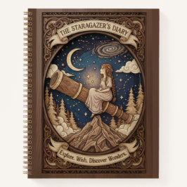 The Stargazer's Diary Mountain Telescope Wood Notizbuch