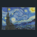 The Starry Night, 1889 von Vincent van Gogh Geschirrtuch<br><div class="desc">The Starry Night,  1889 von Vincent van Gogh. Es zeigt den Blick von der Ostwand seines Asylzimmers in Saint-Rémy-de-Provence,  kurz vor Sonnenaufgang,  mit der Ergänzung eines imaginären Dorfes.</div>