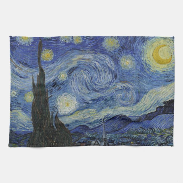 The Starry Night, oil painting, Vincent Van Gogh Geschirrtuch (Horizontal)
