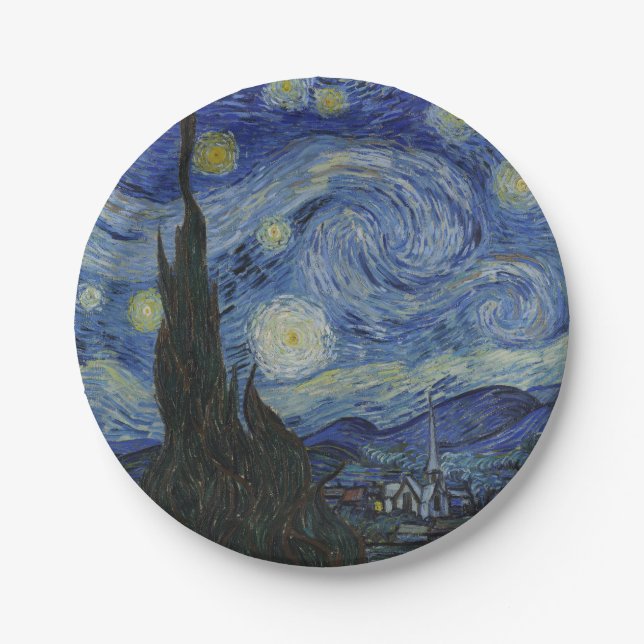 The Starry Night, oil painting, Vincent Van Gogh Pappteller (Vorderseite)