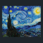 The Starry Night Van Gogh Art Print Poster<br><div class="desc">Dieses ikonische Gemälde von Vincent van Gogh aus dem Jahr 1889 zeigt eine Szene, die von der Aussicht seines Schlafzimmers in dem Asyl, in dem er bleibe, ausgeht. Es verwendet reiche blaue Pigmente und ziemlich seltene Indianerfarbstoffe. Überraschenderweise schien es ihm nicht besonders zu gefallen. Stellen Sie sicher, dass Sie den...</div>