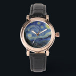 The Starry Night (Vincent van Gogh) (berühmte Kuns Armbanduhr<br><div class="desc">Dieses Design zeigt ein berühmtes Gemälde des niederländischen postimpressionistischen Malers Vincent van Gogh (1853-1890). Es zeigt den Blick aus dem nach Osten gerichteten Fenster seines Asylzimmers in Saint-Rémy-de-Provence, kurz vor dem Sonnenaufgang; van Gogh fügte der Szene auch ein imaginäres Dorf hinzu. "The Starry Night" ist eines der bekanntesten Gemälde in...</div>