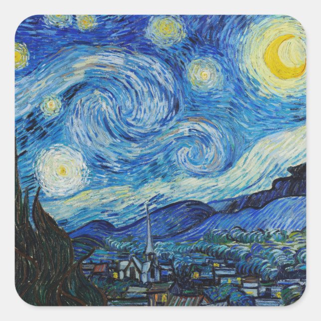 The Starry Night - Vincent Van Gogh Quadratischer Aufkleber (Vorderseite)
