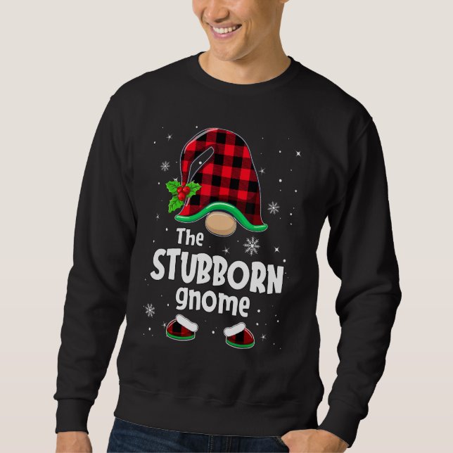 The Stubborn Gnome Buffalo Plaid Christmas Matchin Sweatshirt (Vorderseite)