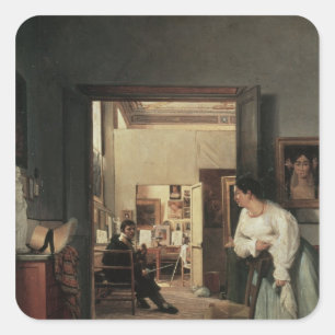 The Studio of Ingres in Rome, 1818 Quadratischer Aufkleber