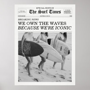 The Surf Times Zeitung Wir beherrschen die Wellen Poster