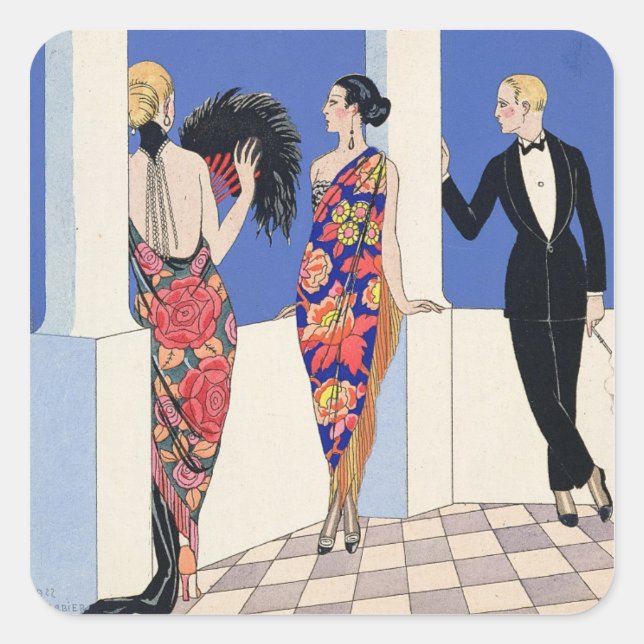 The Taste of Shawls, 1922 (pochoir print) Quadratischer Aufkleber (Vorderseite)