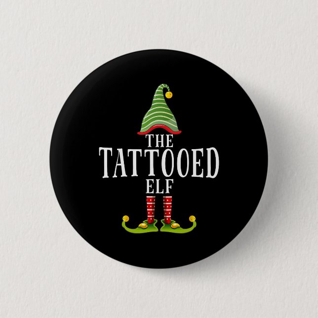 The Tattooed Elf Funny Matching Pajama Xmas  Button (Vorderseite)