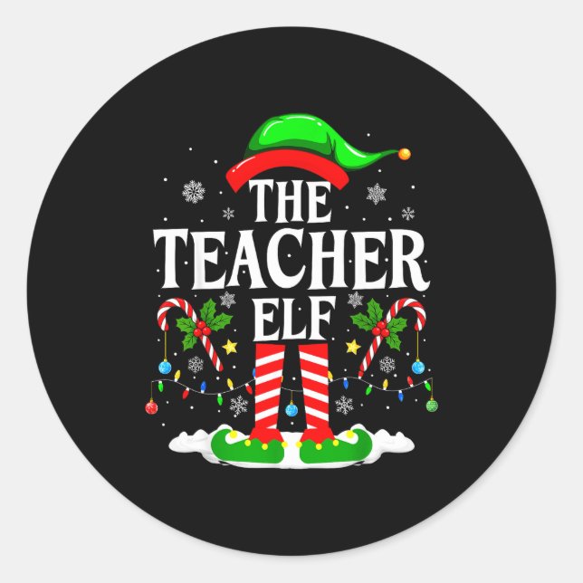 The Teacher Elf Funny Xmas Teachers Christmas Teac Runder Aufkleber (Vorderseite)