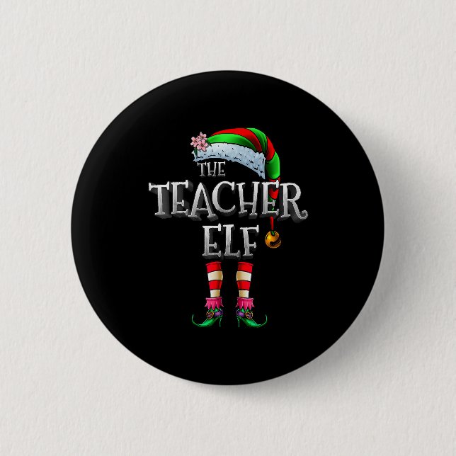 The Teacher Elf Shirt Matching Family Funny Christ Button (Vorderseite)