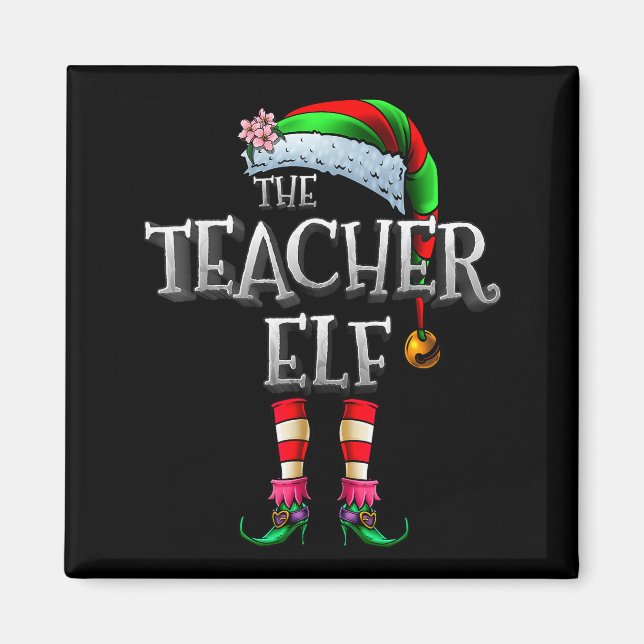 The Teacher Elf Shirt Matching Family Funny Christ Magnet (Vorne)