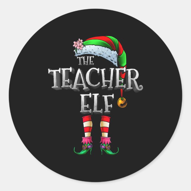 The Teacher Elf Shirt Matching Family Funny Christ Runder Aufkleber (Vorderseite)