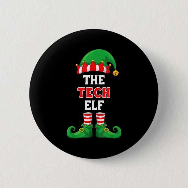 The Tech Elf Shirt Christmas For It Guy Tech Suprt Button (Vorderseite)