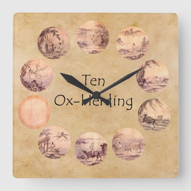 The Ten Oxherding Pictures Quadratische Wanduhr (Vorderseite)