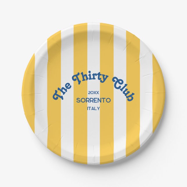 The Thirty Club Beach Stripe 30th Birthday Round Pappteller (Vorderseite)